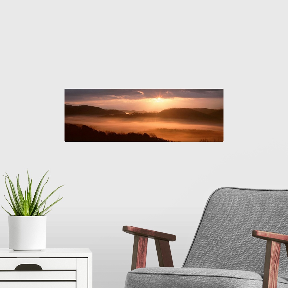 A modern room featuring Foothills Parkway at sunrise Great Smoky Mnts National Park TN