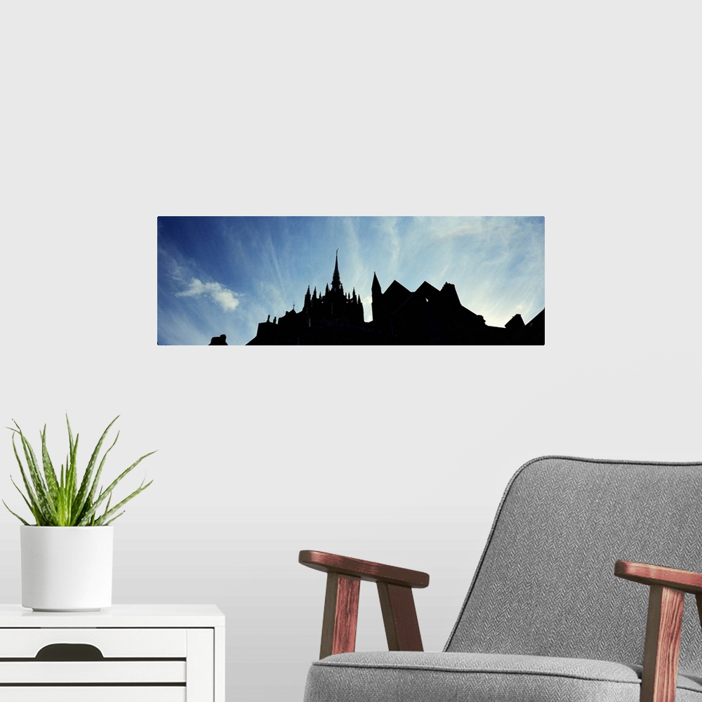 A modern room featuring France, Normandy, Mont St. Michel, Silhouette of a Church