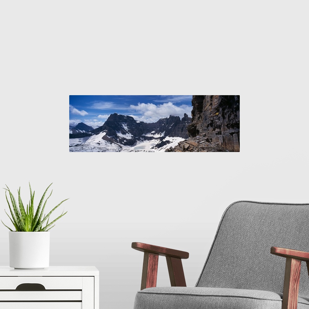 A modern room featuring Glacier in front of a mountain, Continental Divide, US Glacier National Park, Montana