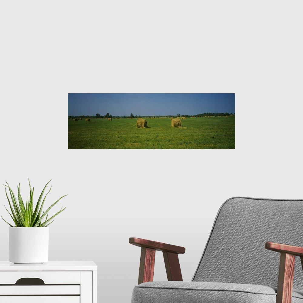 A modern room featuring Hay bales on a field, Michigan