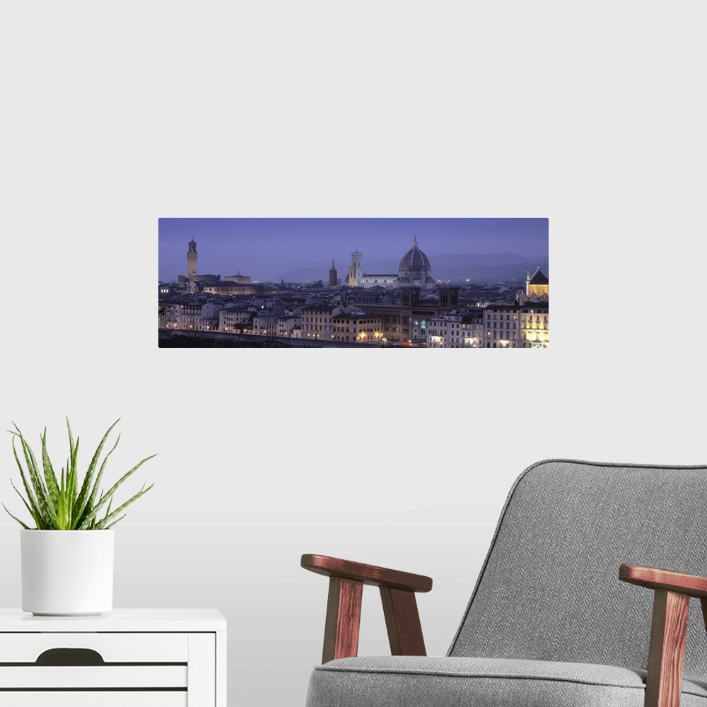 A modern room featuring High angle view of a city at dusk, Florence, Tuscany, Italy