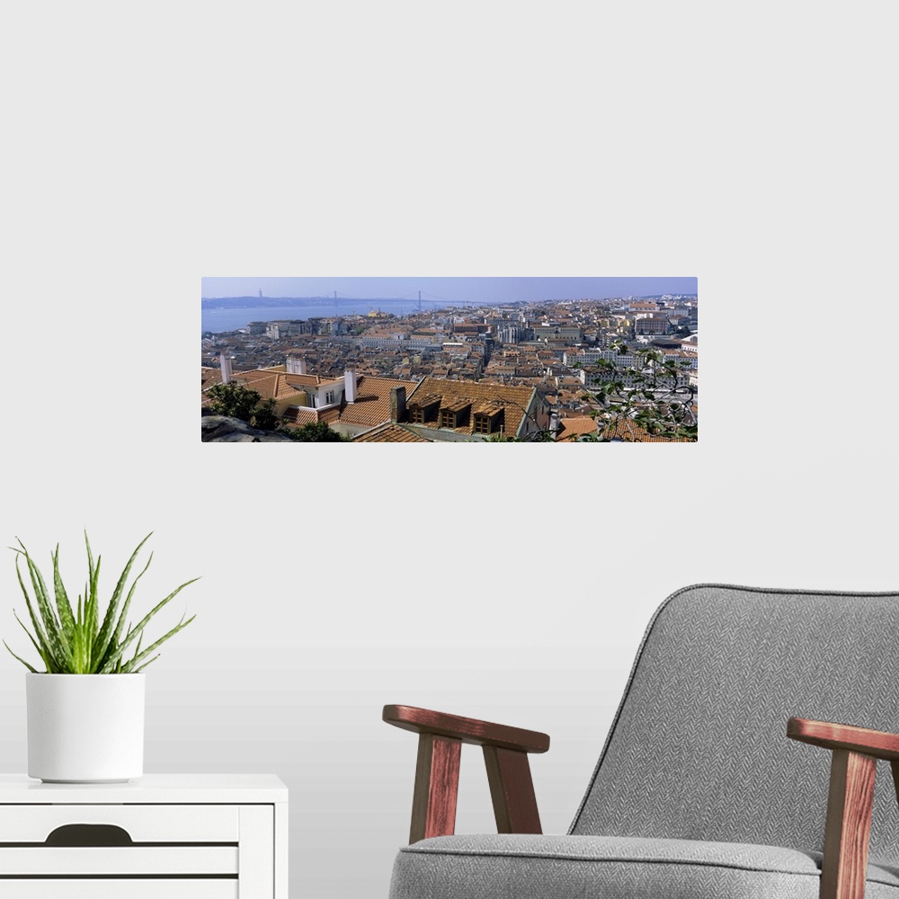 A modern room featuring High angle view of a city viewed from a castle, Castelo De Sao Jorge, Lisbon, Portugal