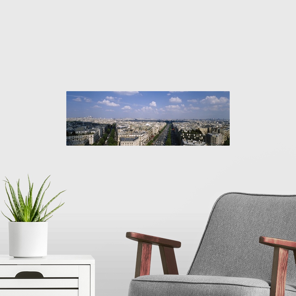 A modern room featuring High angle view of a cityscape, Arc De Triomphe, Paris, France