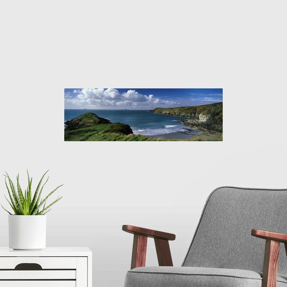 A modern room featuring High angle view of a coastline Trwynhwrddyn Whitesand Bay Porth Lleuog Pembrokeshire Wales