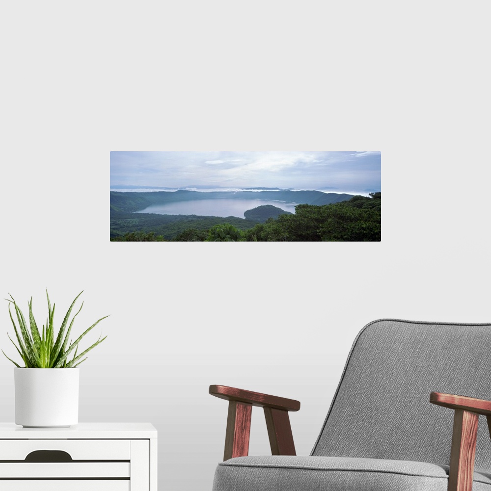 A modern room featuring High angle view of a lake, Crater Lake, Cerro Verde National Park, El Salvador