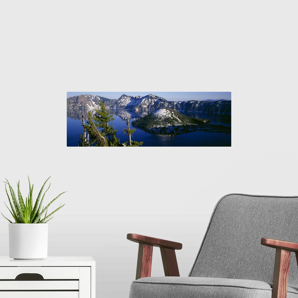 A modern room featuring High angle view of a lake, Crater Lake, Crater Lake National Park, Oregon