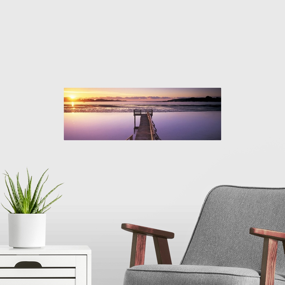 A modern room featuring High angle view of a pier on a river, Pounawea, The Catlins, South Island New Zealand, New Zealand