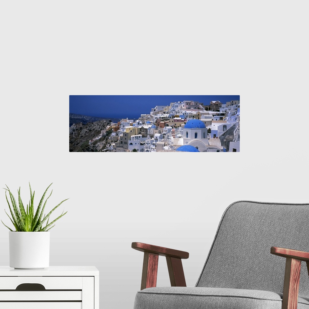 A modern room featuring High angle view of a town, Oia, Santorini, Greece