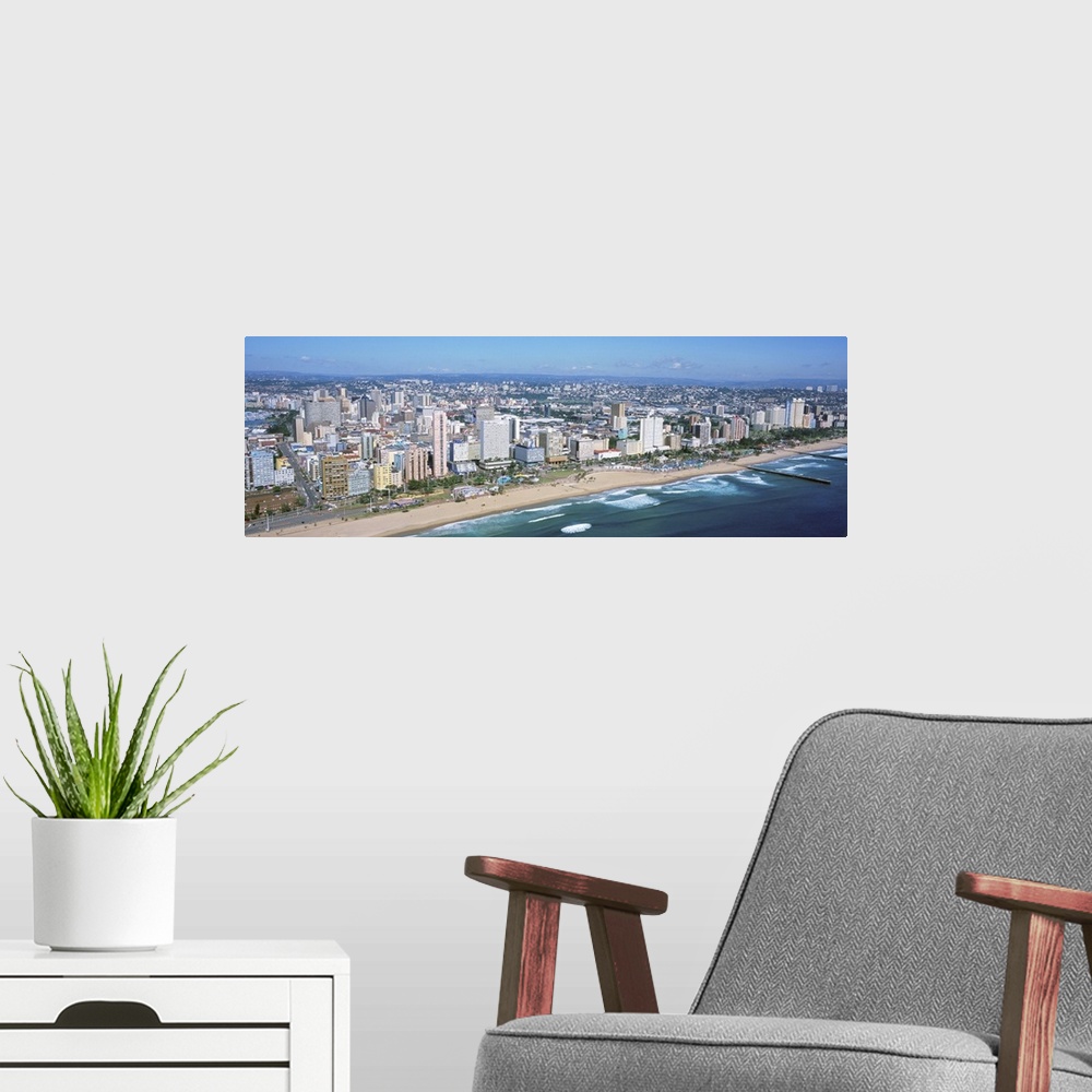 A modern room featuring High angle view of buildings at the beachfront, Durban, South Africa