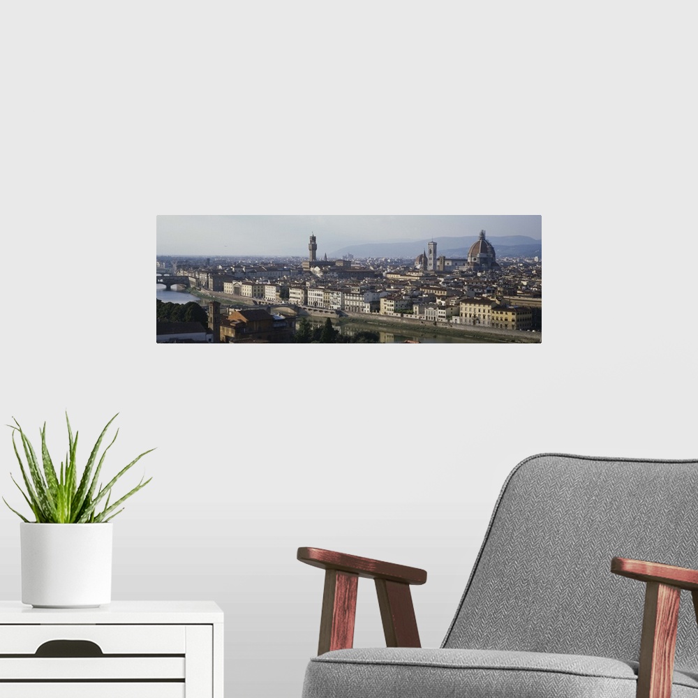 A modern room featuring High angle view of buildings in a city, Arno River, Florence, Tuscany, Italy