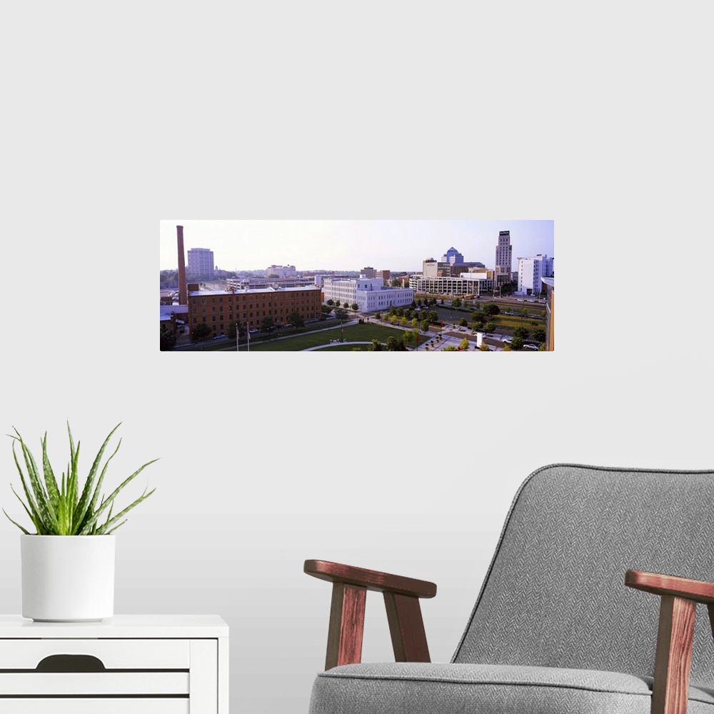 A modern room featuring High angle view of buildings in a city, Durham, Durham County, North Carolina