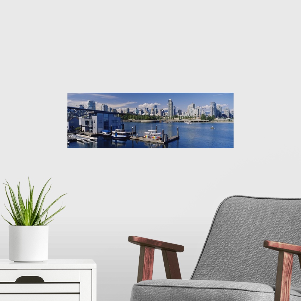 A modern room featuring High angle view of buildings on the waterfront, False Creek, Vancouver, British Columbia, Canada