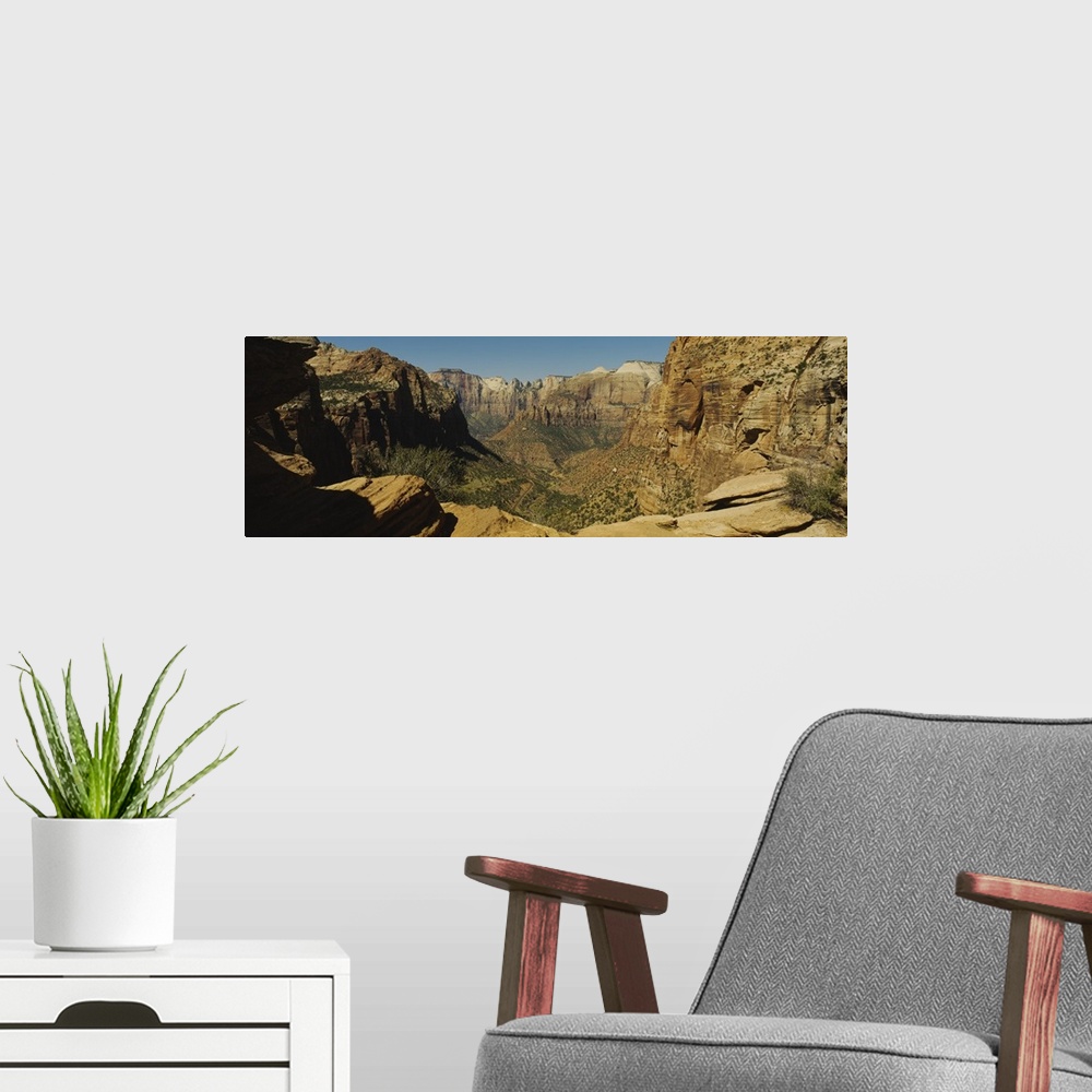 A modern room featuring High angle view of rock formations on a landscape, Zion National Park, Utah