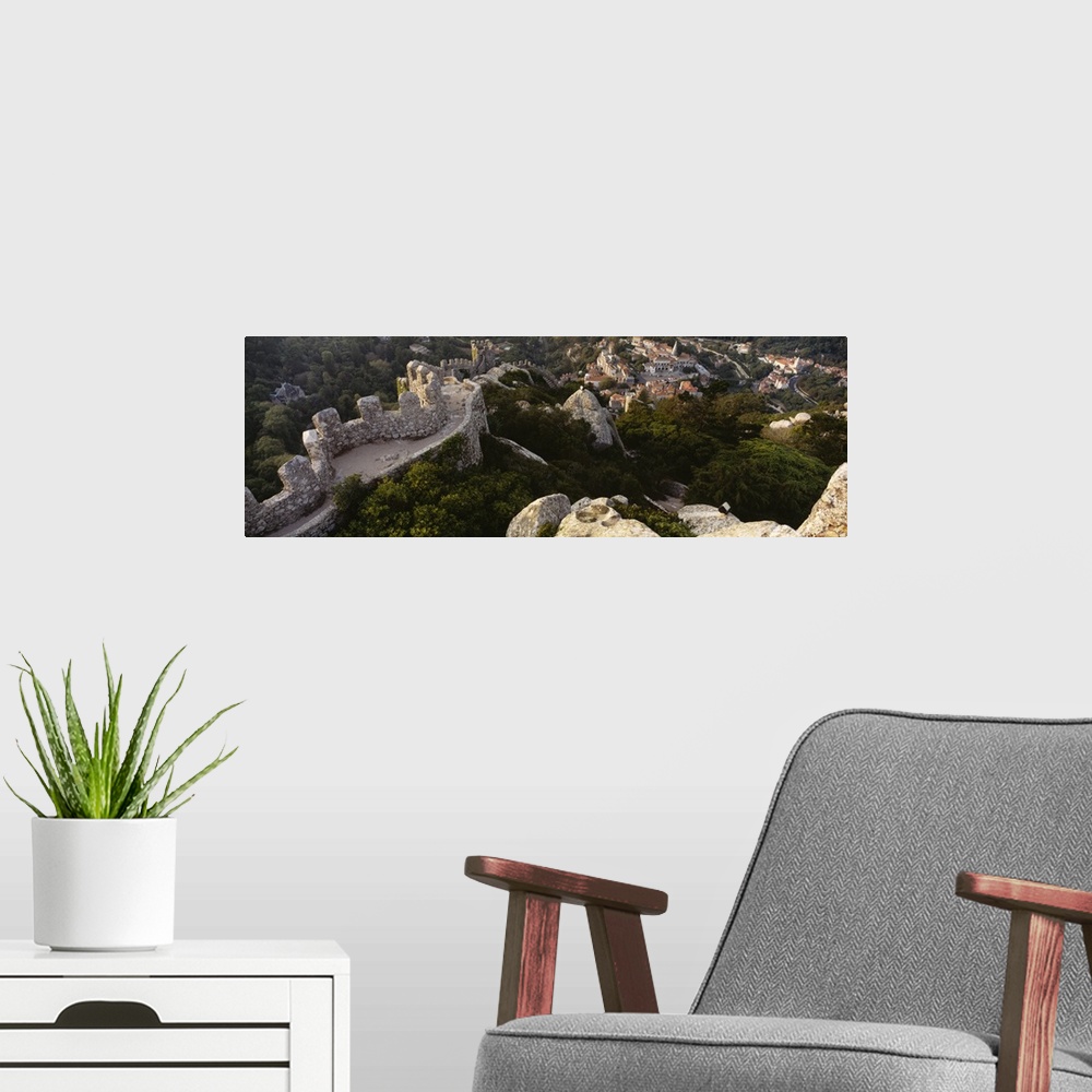 A modern room featuring High angle view of ruins of a castle, Castelo Dos Mouros, Sintra, Portugal