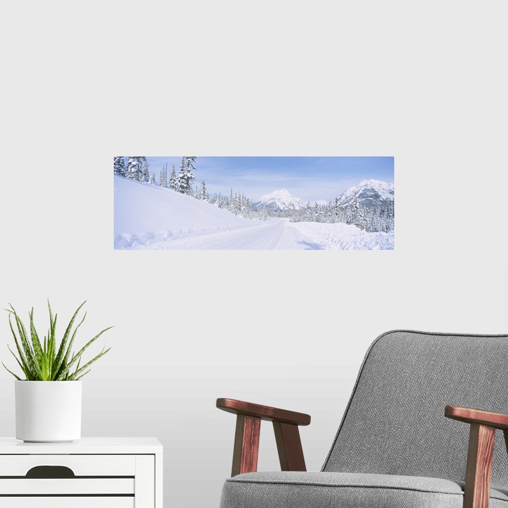A modern room featuring Highway passing through a snow covered landscape, Alberta, Canada