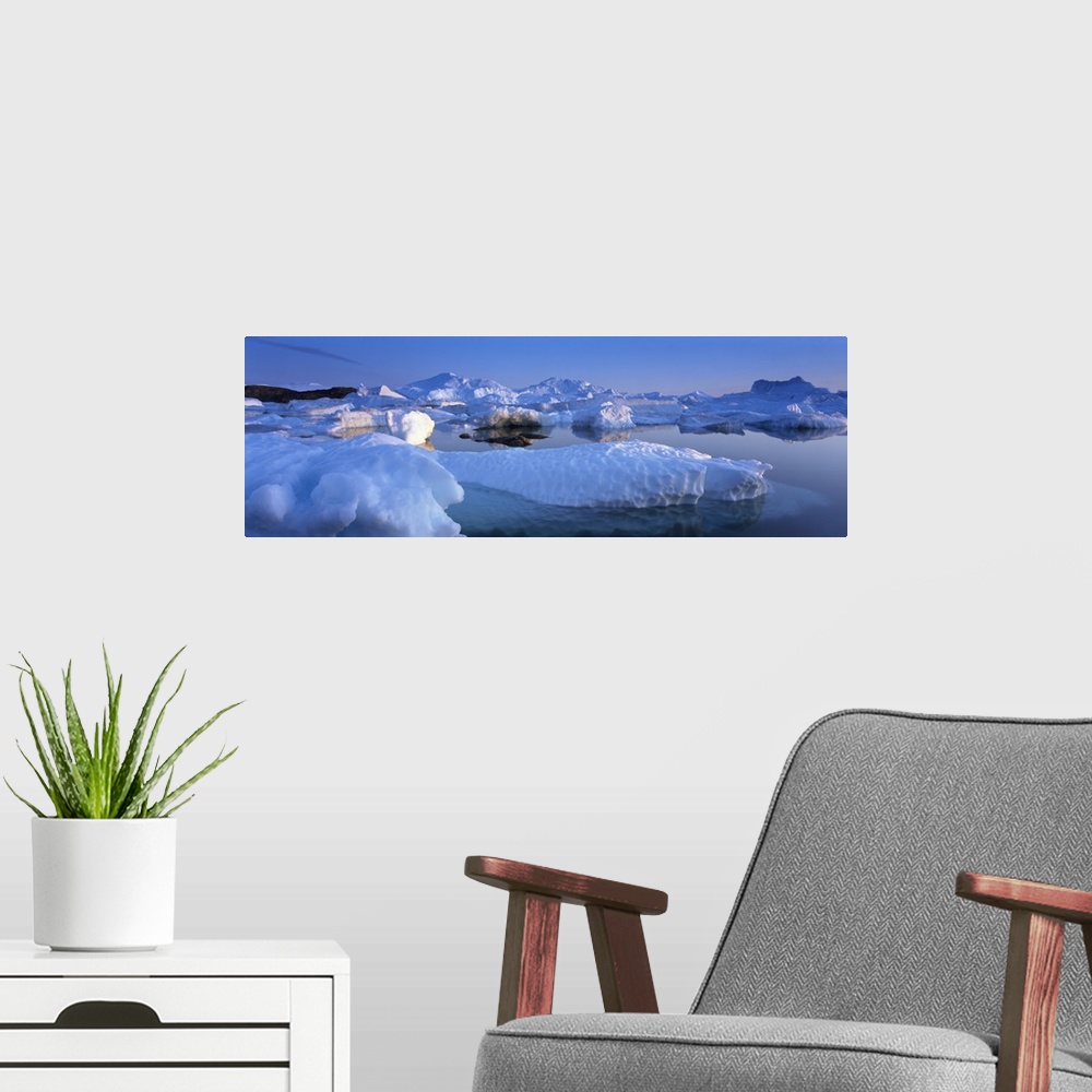 A modern room featuring Icebergs in the sea, Disko Bay, Greenland