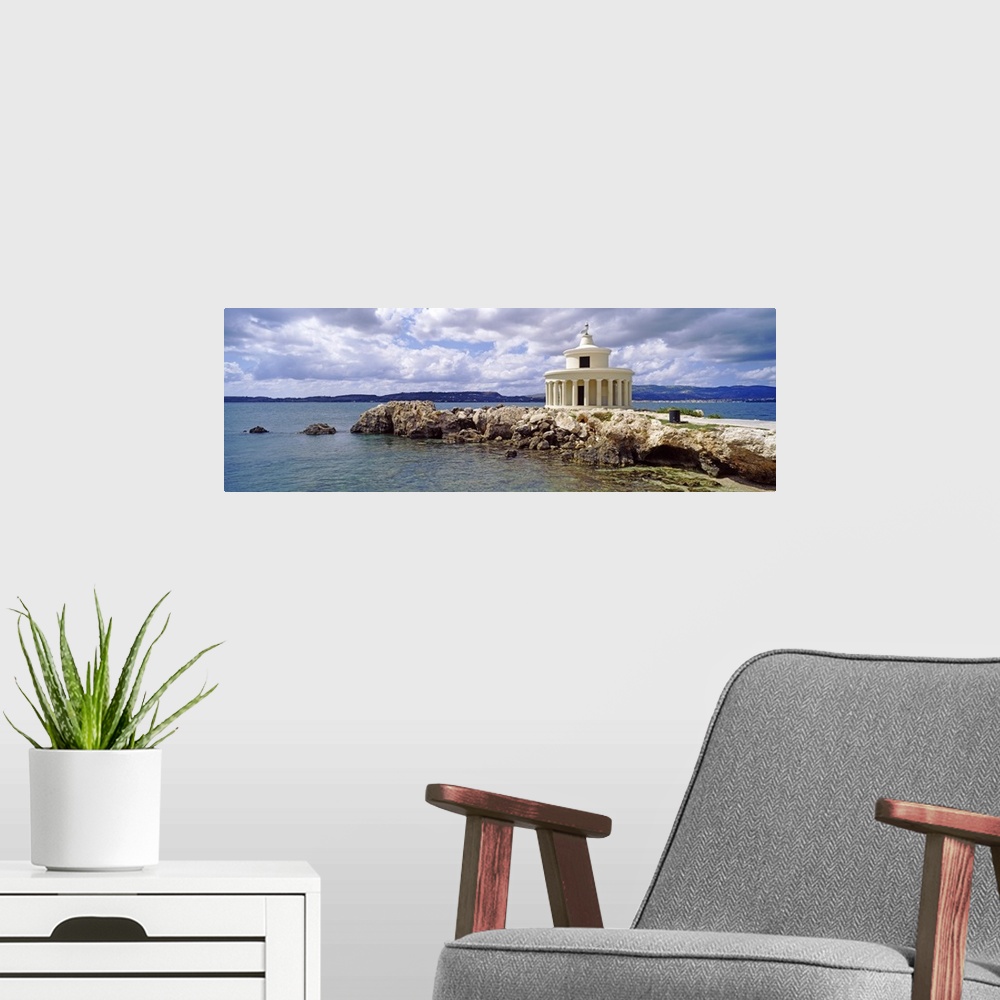 A modern room featuring Lighthouse of Saint Theodoroi on the coast, Cephalonia, Ionian Islands, Greece