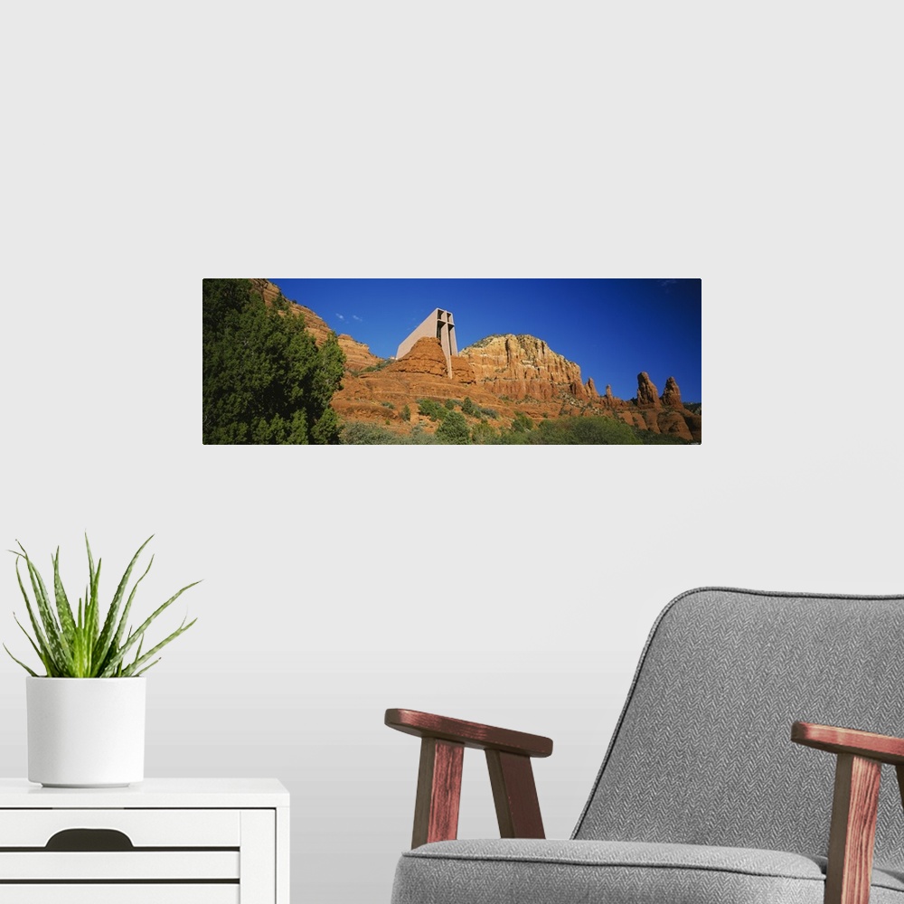 A modern room featuring Low angle view of a chapel, Chapel Of The Holy Cross, Sedona, Arizona
