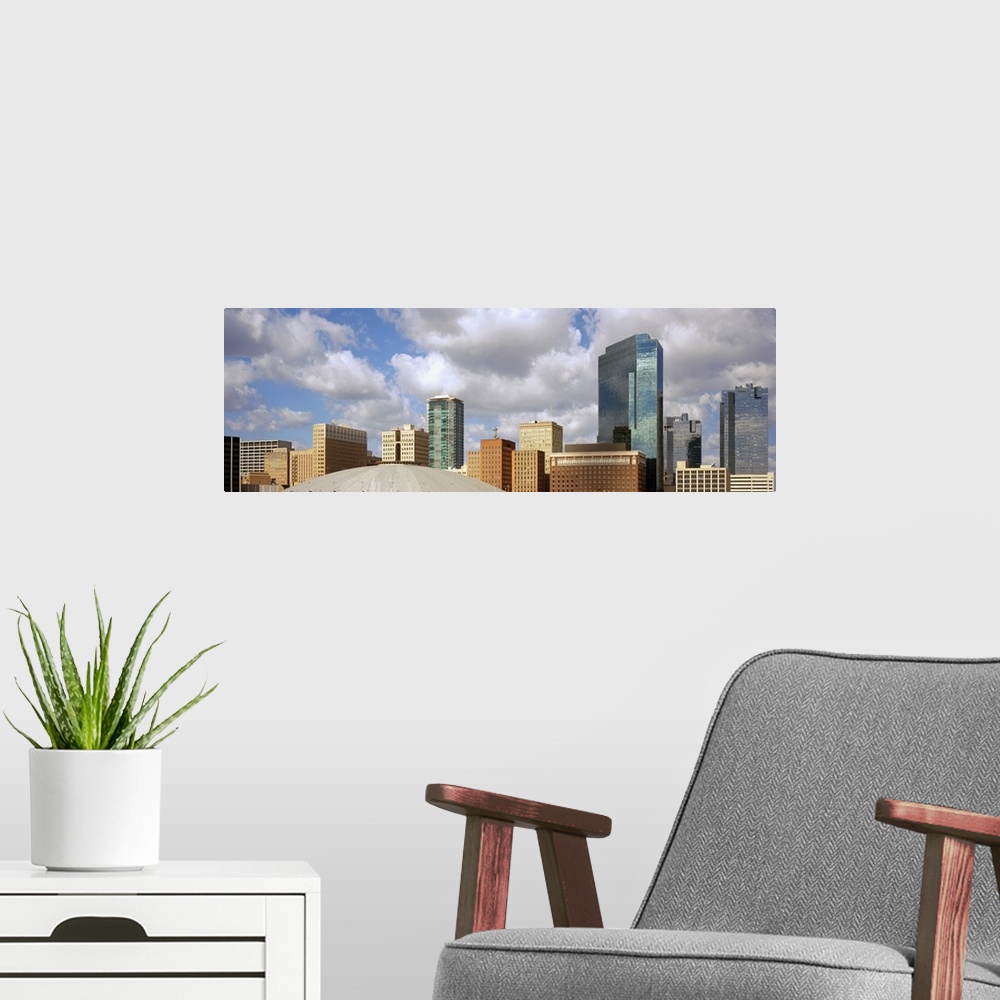 A modern room featuring Low angle view of skyscrapers, Fort Worth, Texas, USA.