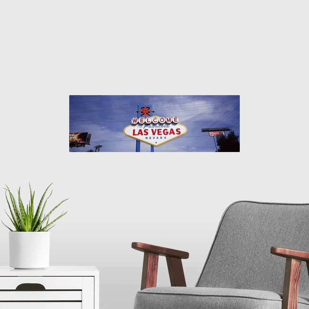 A modern room featuring Low angle view of Welcome sign, Las Vegas, Nevada,