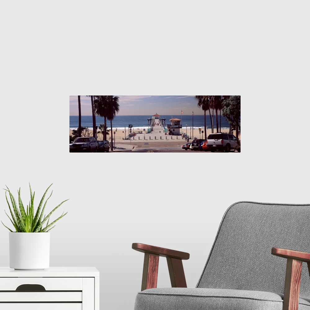 A modern room featuring Pier over an ocean, Manhattan Beach Pier, Manhattan Beach, Los Angeles County, California, USA