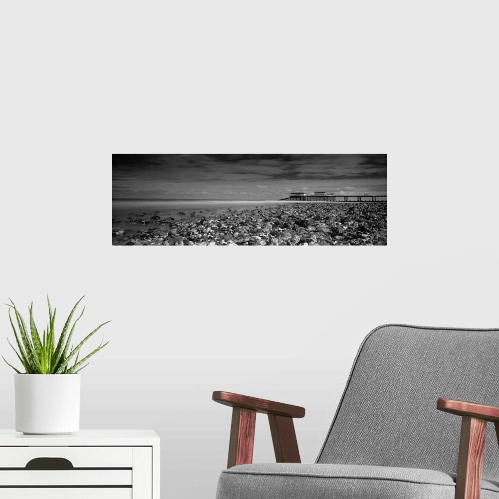 A modern room featuring Monochrome panoramic of Cromer Beach, Cromer, Norfolk, England