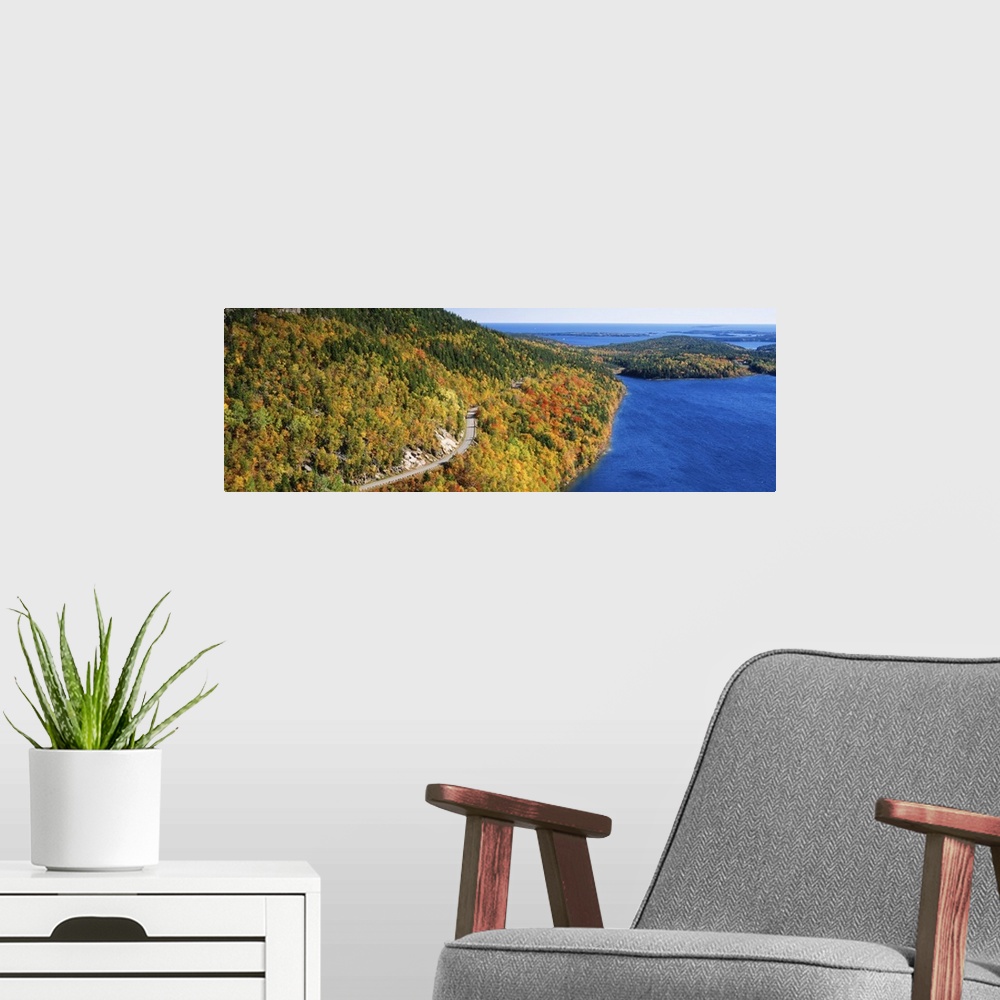 A modern room featuring Mount Jordan Pond Acadia National Park ME