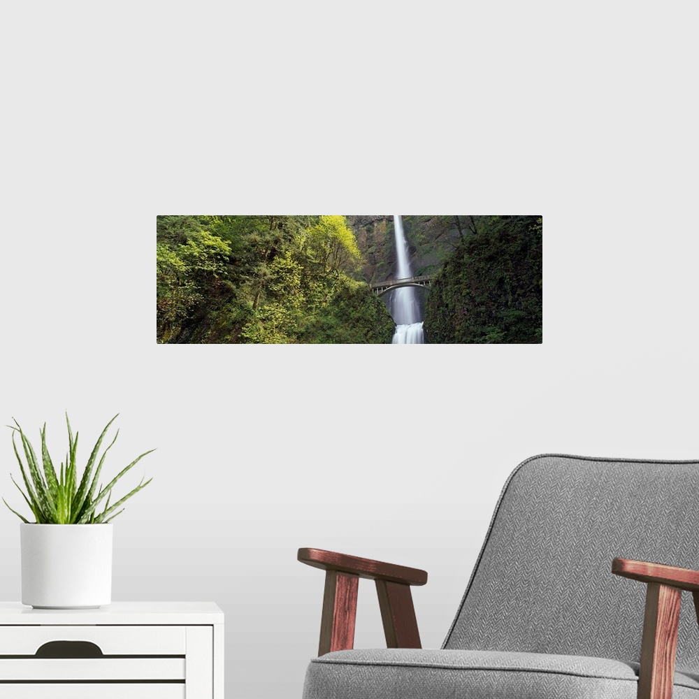 A modern room featuring Waterfall in a forest, Multnomah Falls, Columbia River Gorge, Portland, Multnomah County, Oregon,...