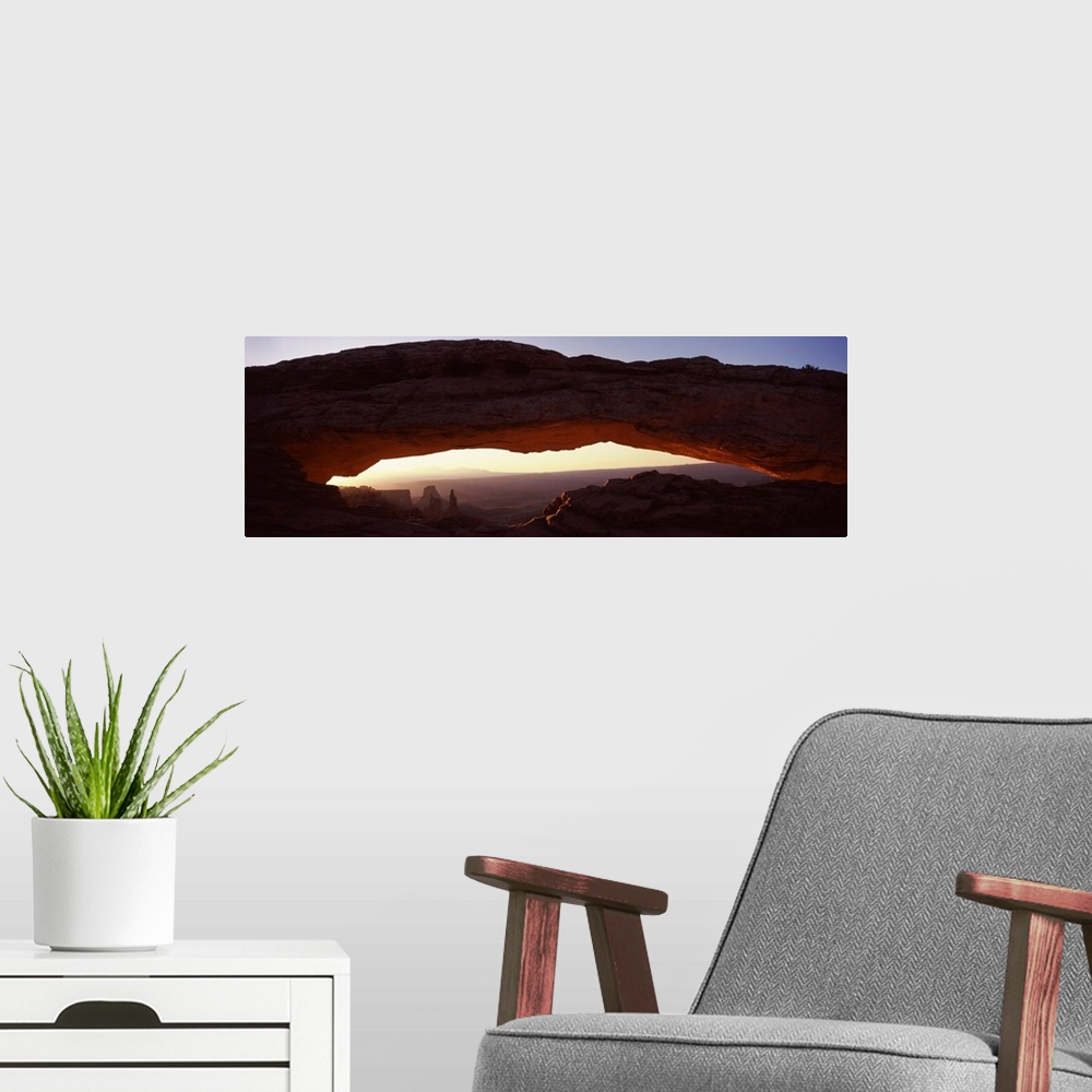A modern room featuring Natural arch at sunrise, Mesa Arch, Canyonlands National Park, Utah,