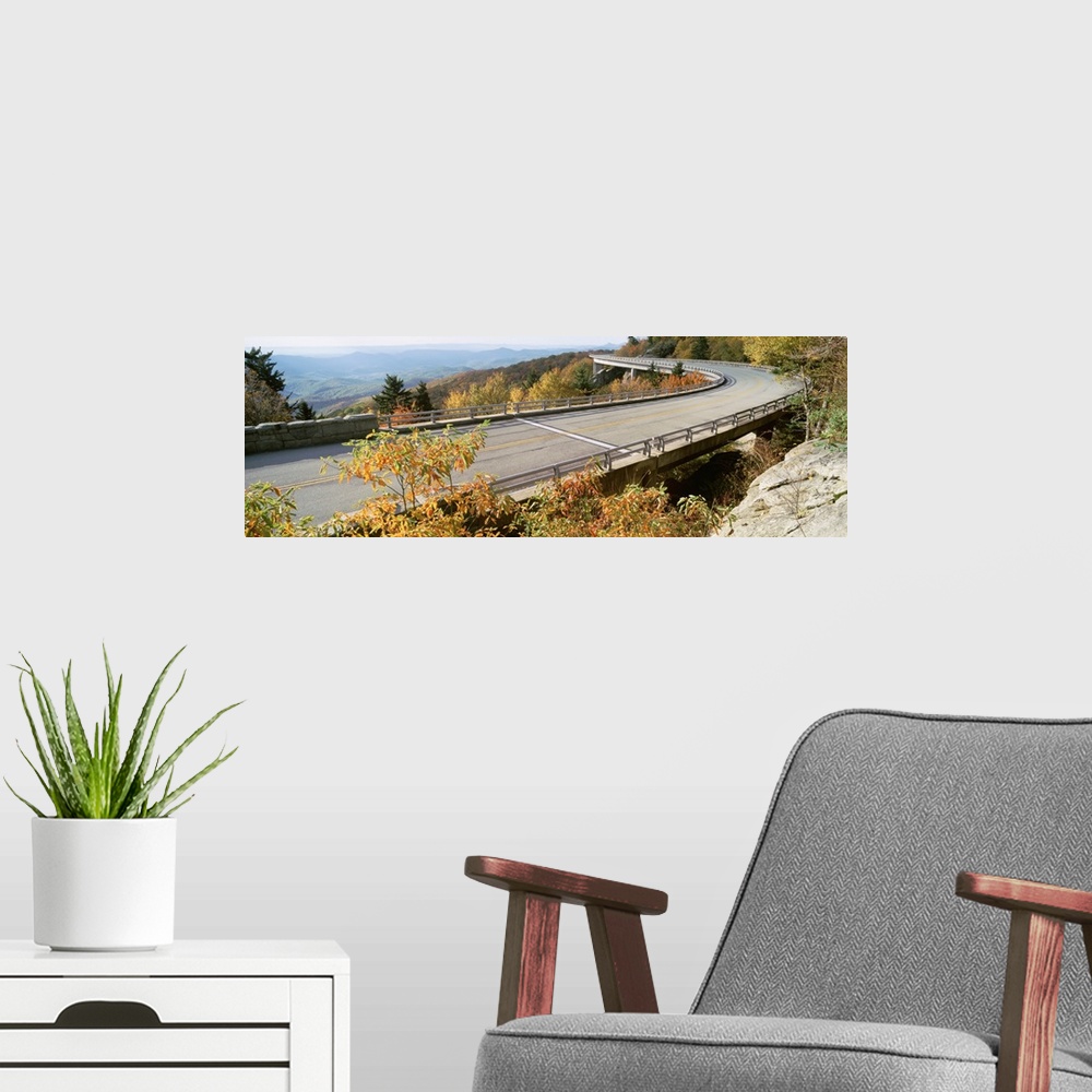 A modern room featuring North Carolina, Blue Ridge Parkway, Linn Cove Viaduct, Highway crossing through a landscape