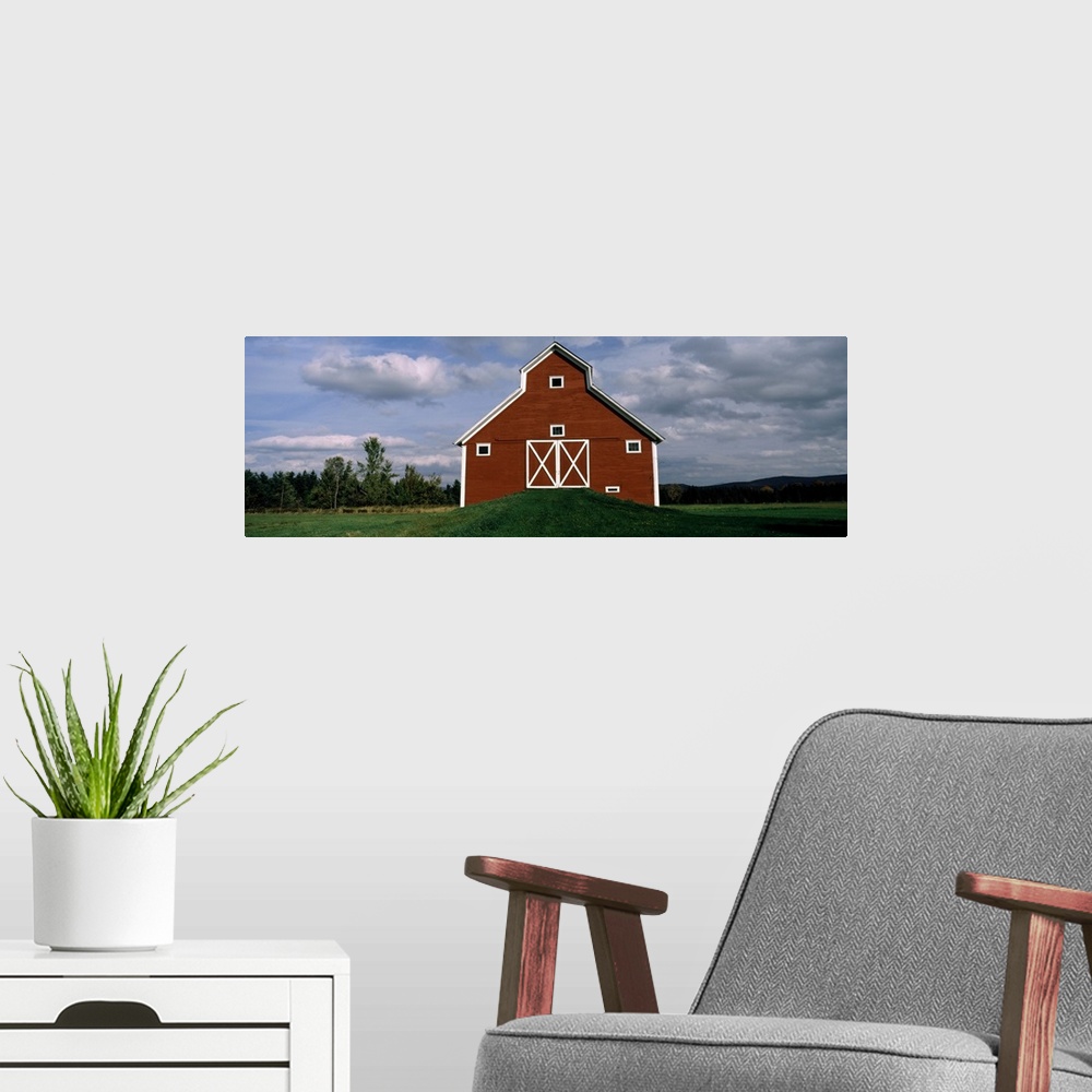 A modern room featuring Red barn in a farm, Vermont,