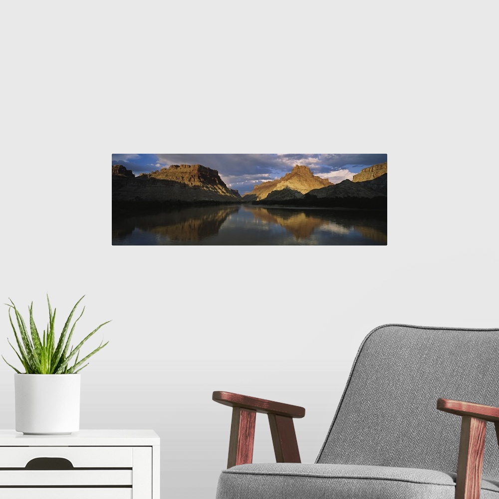 A modern room featuring Reflection of cliffs in river, Canyonlands National Park, Colorado River, Utah