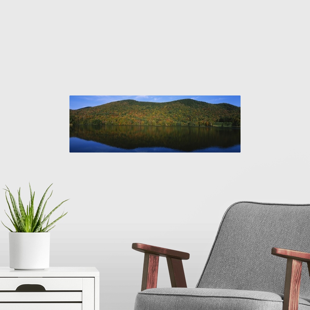A modern room featuring Reflection of hills in a lake, Echo Lake, Northeast Kingdom, Vermont