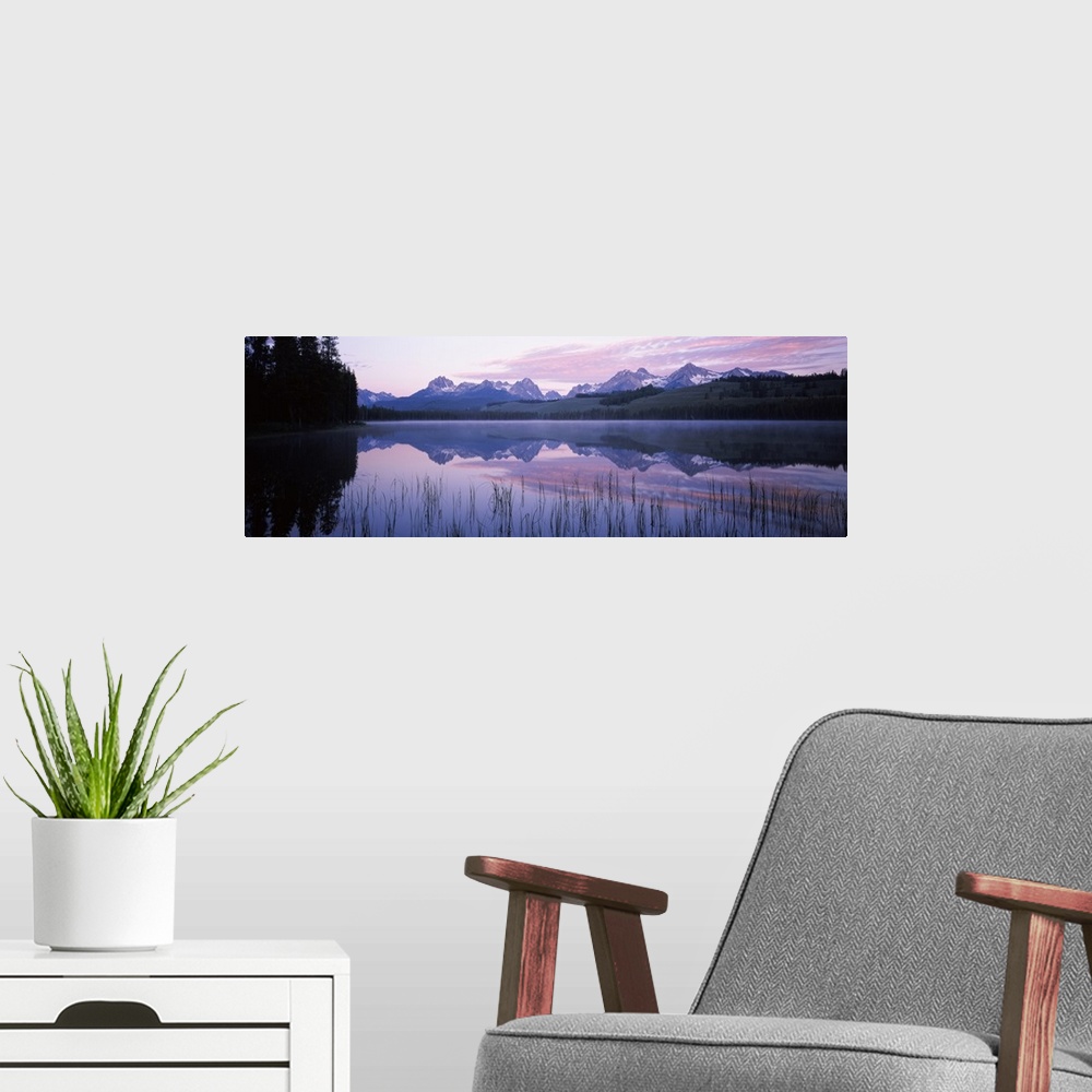 A modern room featuring Reflection of mountains in a lake Little Redfish Lake Sawtooth National Recreation Area Custer Co...
