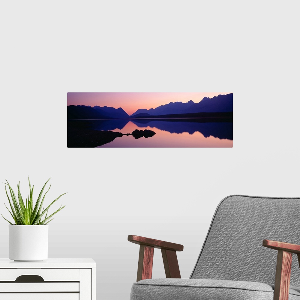 A modern room featuring Reflection of mountains in water, Upper Kananaskis Lake, Peter Lougheed Provincial Park, Kananask...