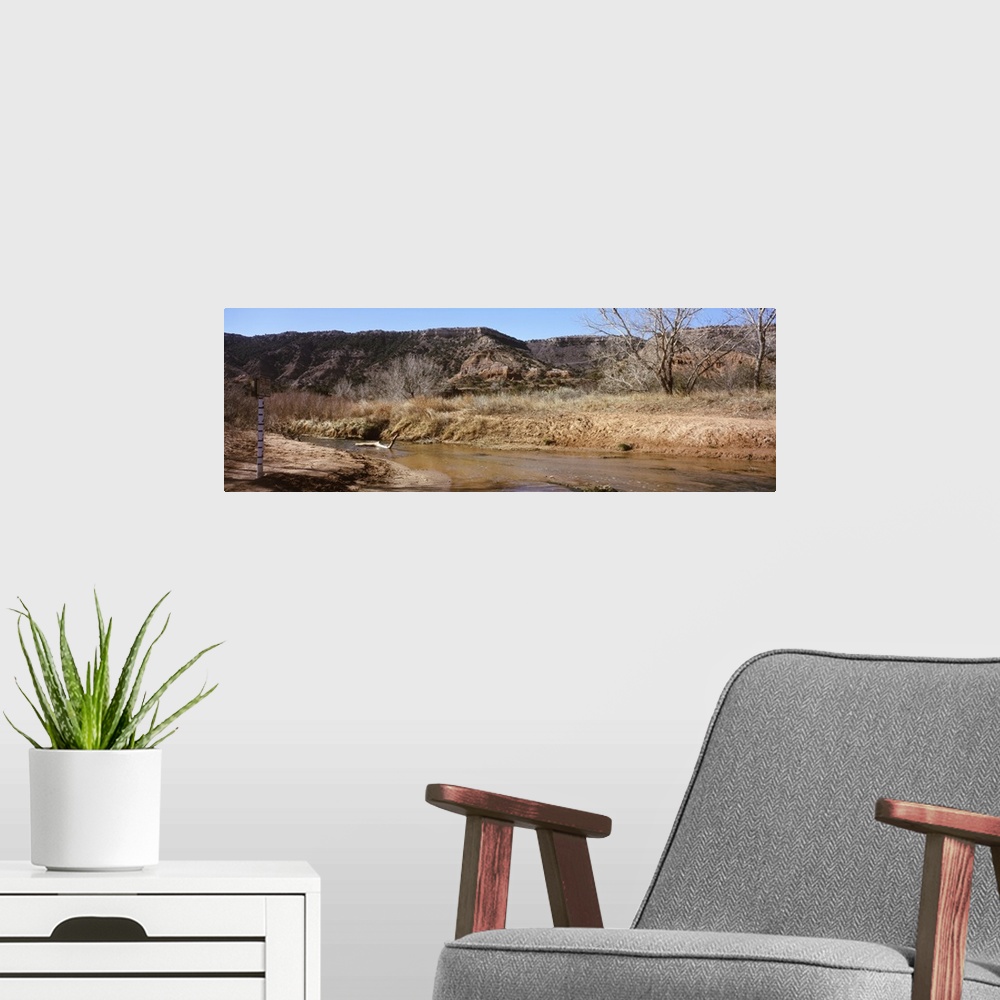 A modern room featuring River passing through a landscape, Palo Duro Canyon State Park, Texas