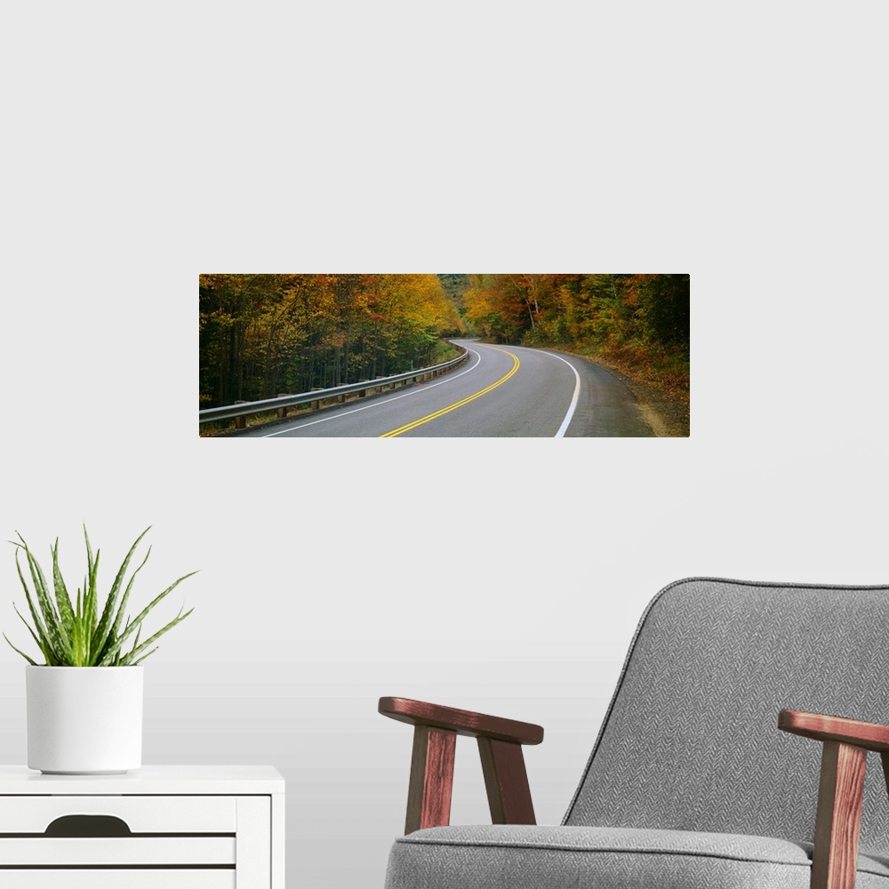 A modern room featuring Road passing through a forest, Winding Road, New Hampshire