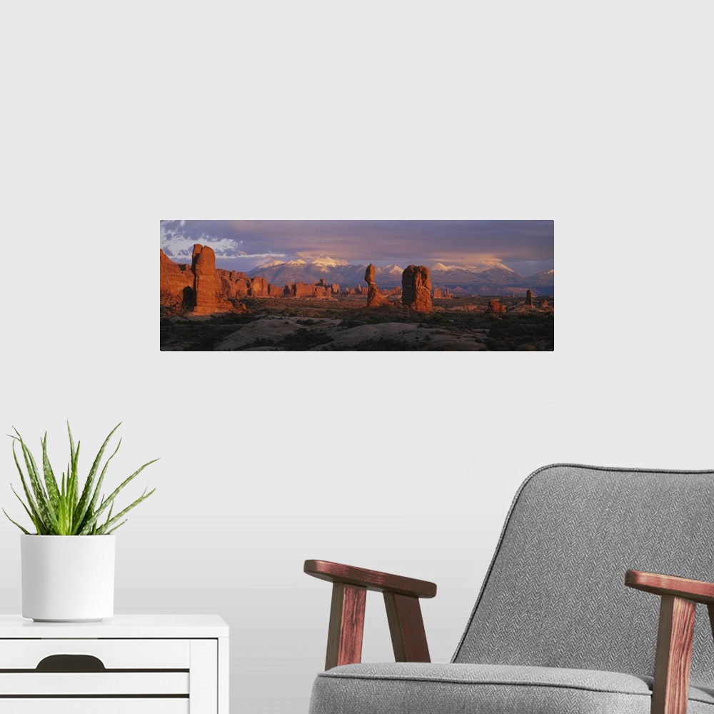 A modern room featuring Rock formations in a national park, Arches National Park, Utah