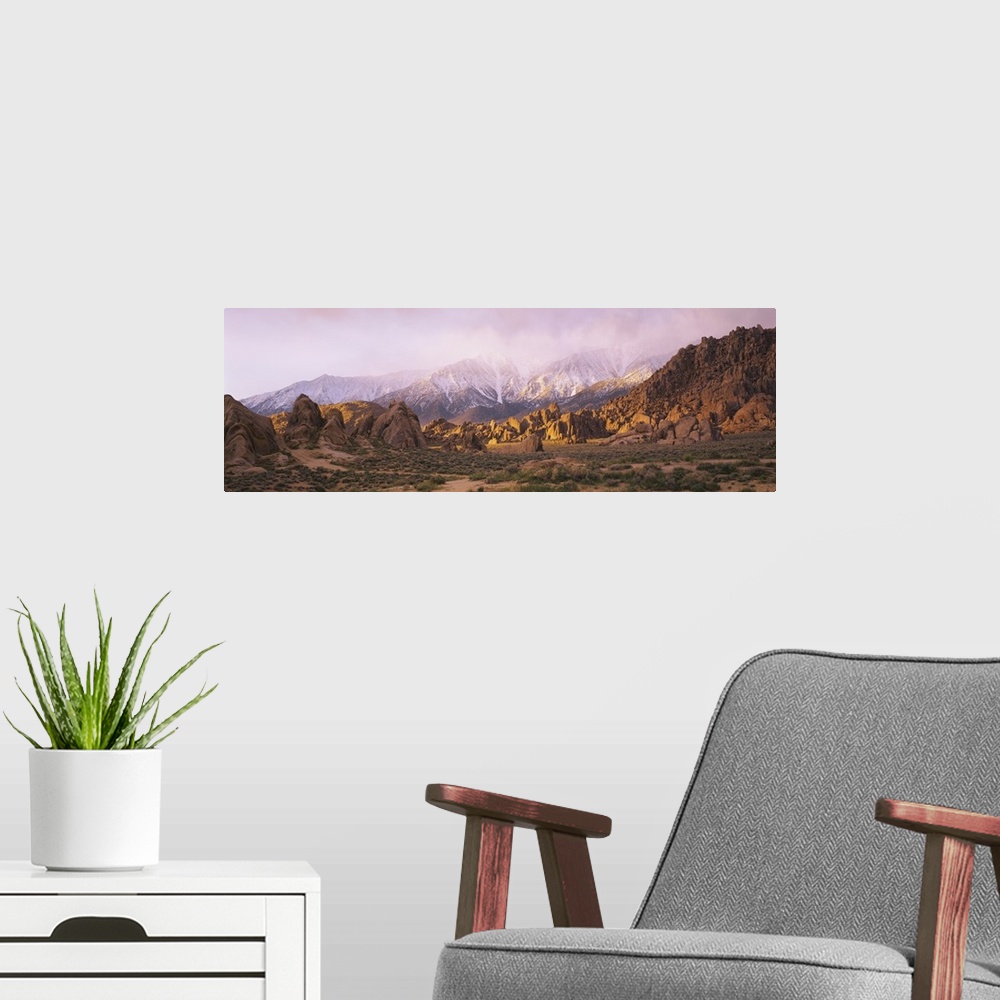 A modern room featuring Rock formations on a landscape, Alabama Hills, California