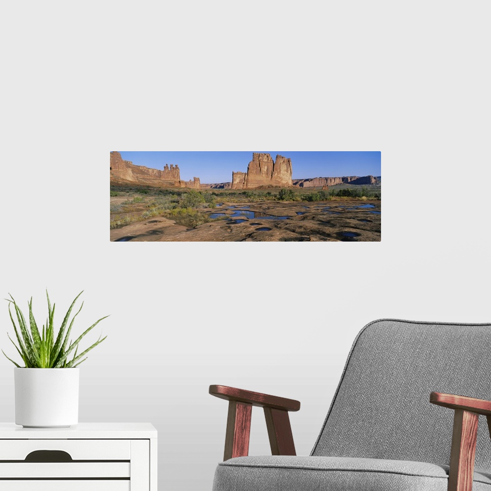 A modern room featuring Rock formations on a landscape, Arches National Park, Utah