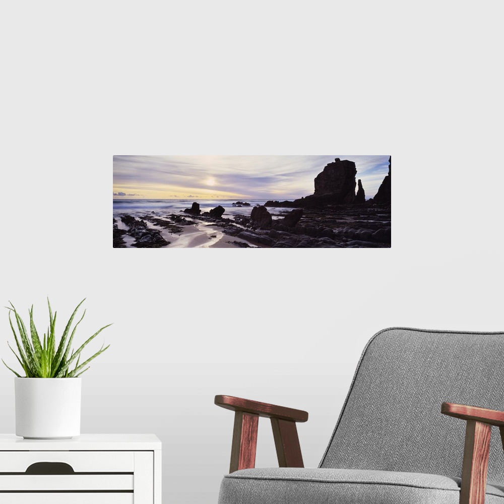 A modern room featuring Rock formations on the beach Sandymouth Bay North Cornwall Cornwall England
