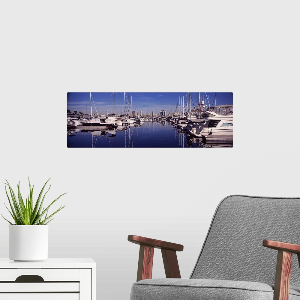 A modern room featuring Sailboats at a harbor, Long Beach, Los Angeles County, California, USA