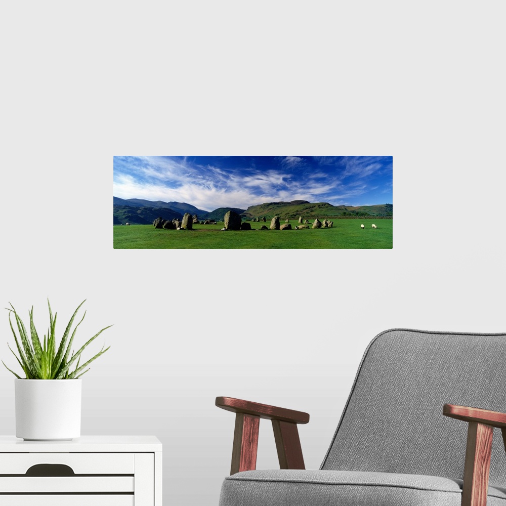 A modern room featuring Sheeps Grazing In A Pasture Castlerigg Stone Circle Keswick Lake District Cumbria England United ...