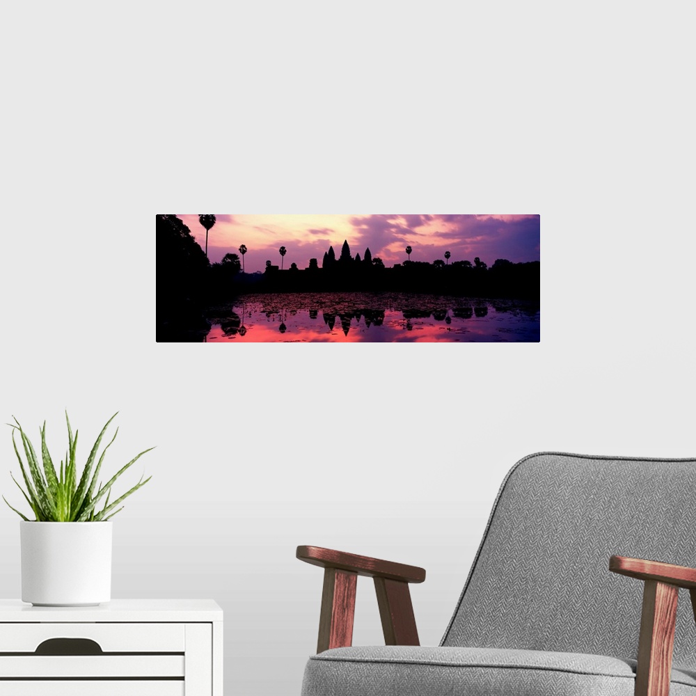 A modern room featuring Silhouette of a temple at dusk, Angkor Wat, Siem Reap, Angkor, Cambodia
