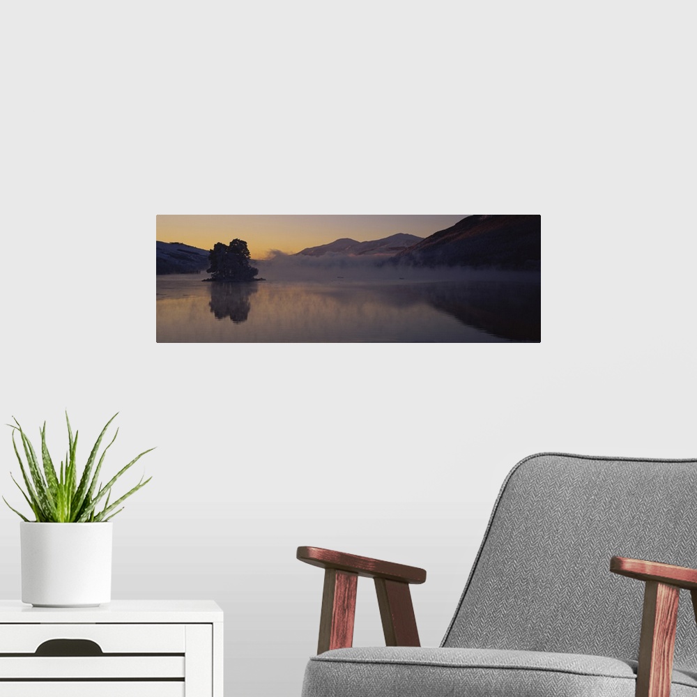 A modern room featuring Silhouette of a tree in a lake, Loch Tay, Tayside region, Scotland