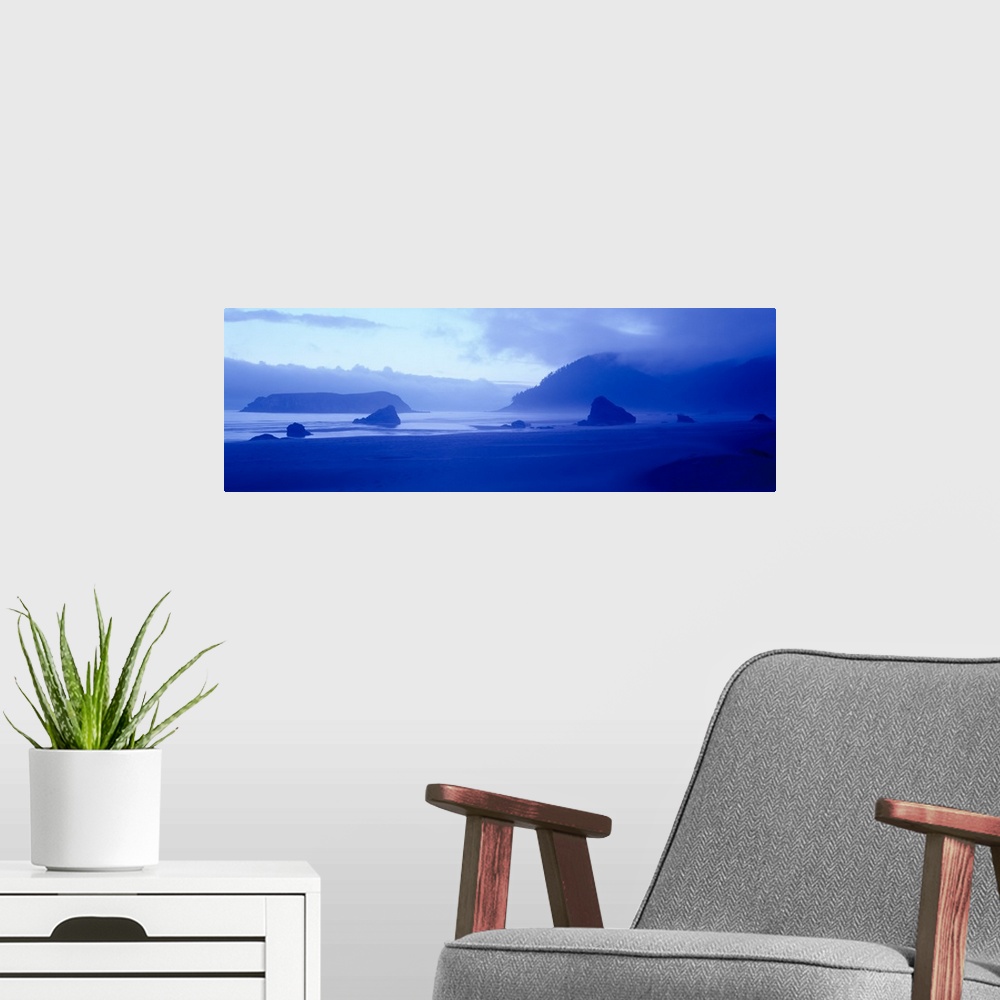 A modern room featuring Silhouette of rock formations in the sea, Myers Creek Beach, Oregon