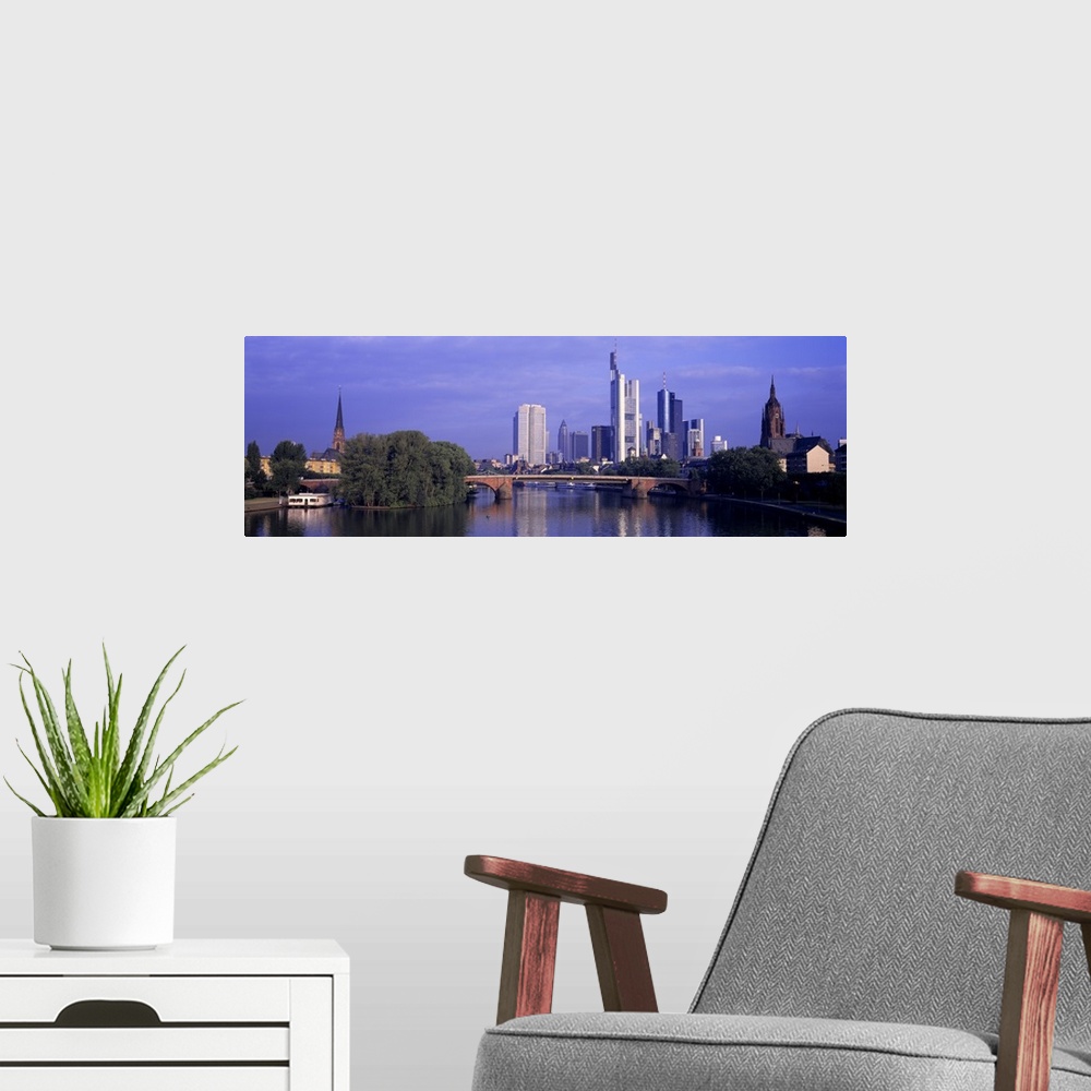 A modern room featuring Skyline Main River Frankfurt Germany