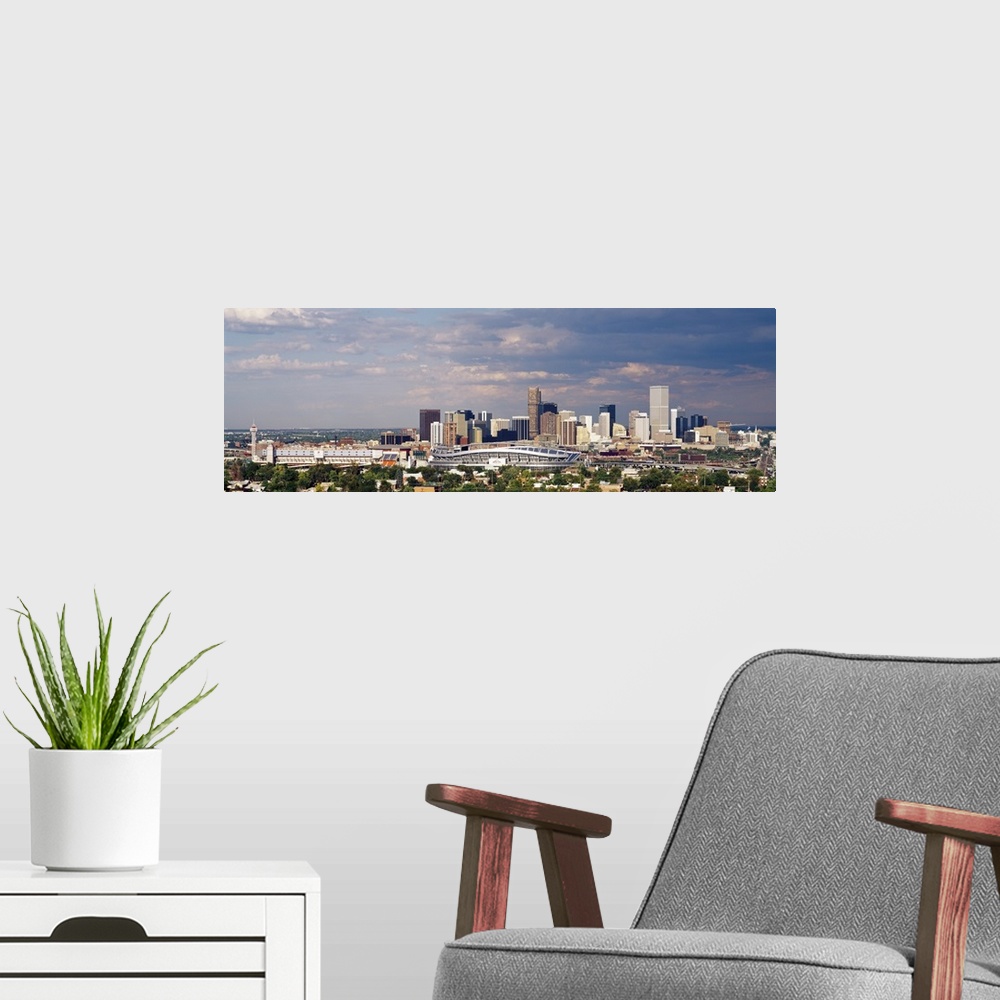 A modern room featuring Skyline with Invesco Stadium, Denver, Colorado