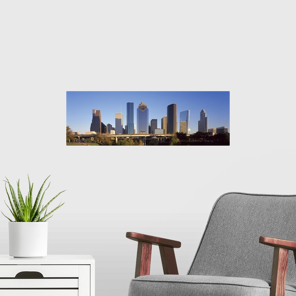 A modern room featuring Skyscrapers against blue sky Houston Texas