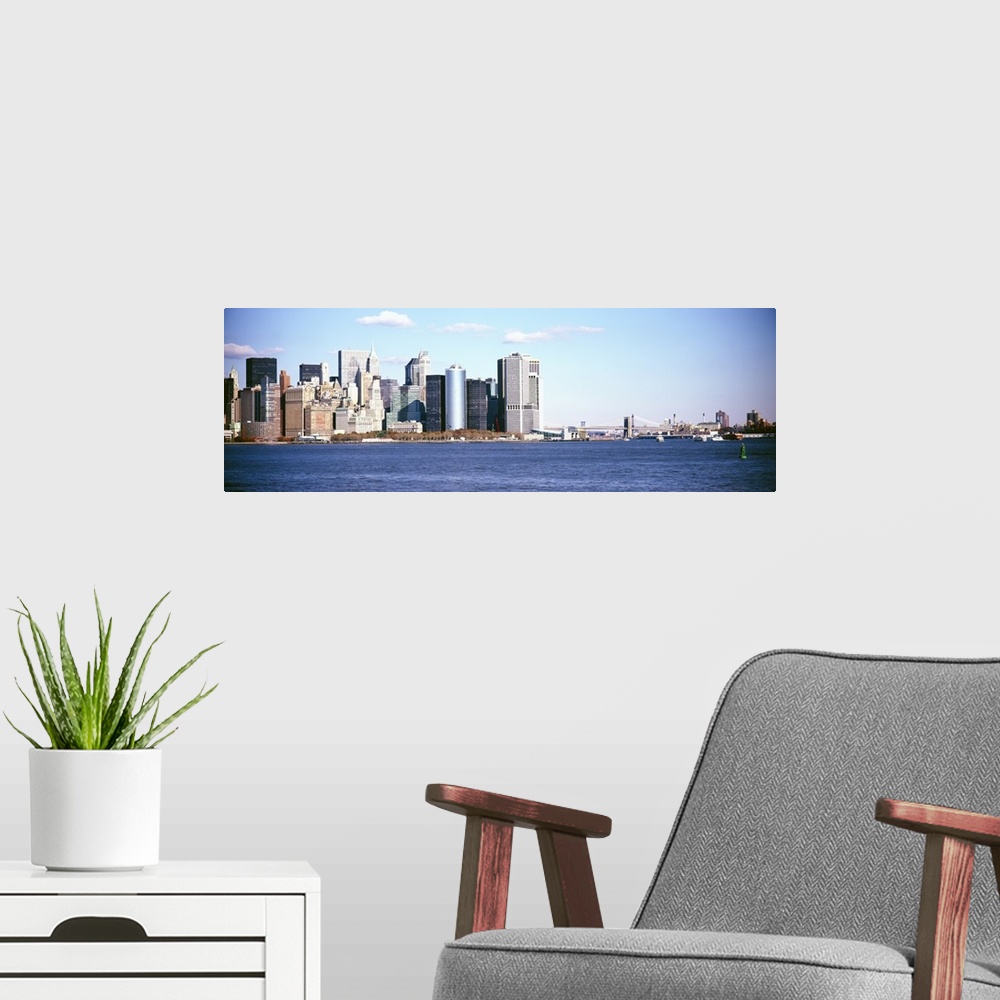 A modern room featuring Skyscrapers at the waterfront, Lower Manhattan, Manhattan, New York City, New York State